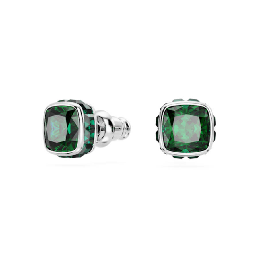 Resim Birthstone düğme Küpeler, Kare kesim, Mayıs, Yeşil, Rodyum kaplama