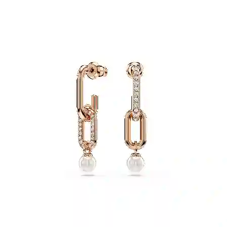 Resim Constella damla küpeler, Kristal inci, Yuvarlak kesim, Beyaz, Pembe altın rengi kaplama