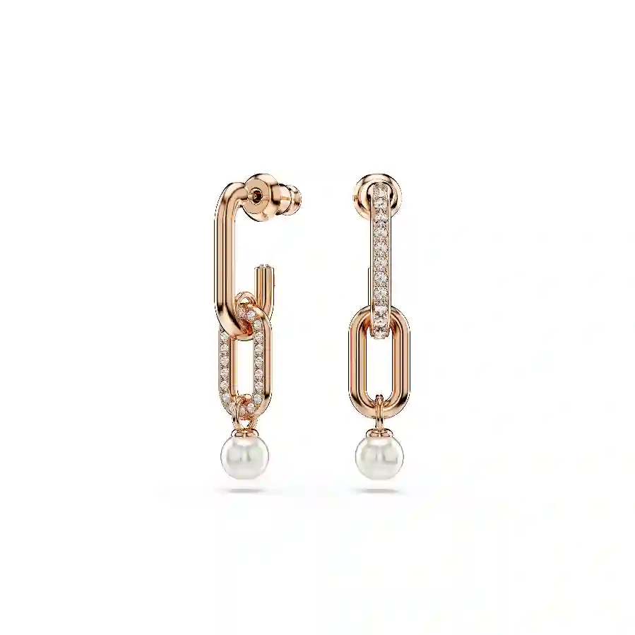 Resim Constella damla küpeler, Kristal inci, Yuvarlak kesim, Beyaz, Pembe altın rengi kaplama