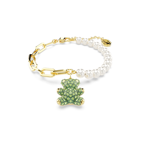 Resim Teddy Bileklik, Kristal inci, Ayıcık, Yeşil, Altın rengi kaplama