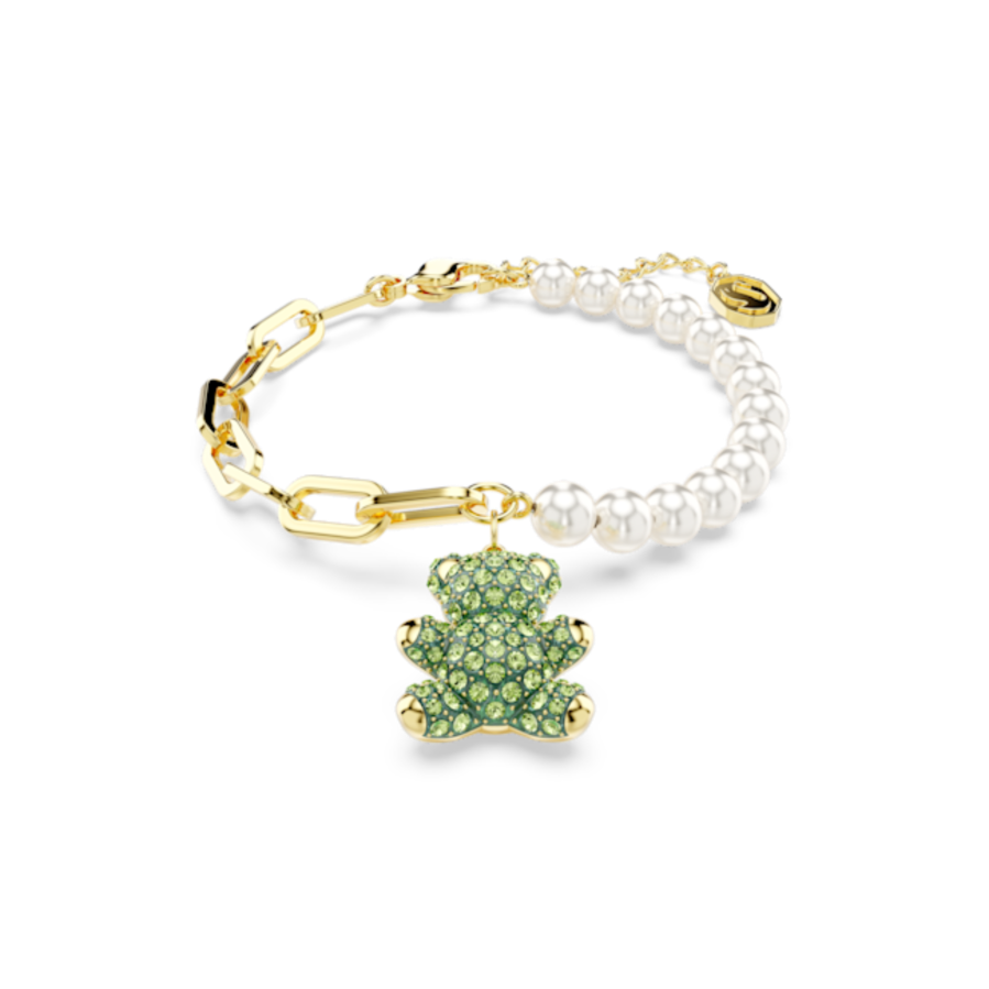 Resim Teddy Bileklik, Kristal inci, Ayıcık, Yeşil, Altın rengi kaplama