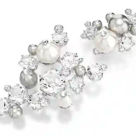 Resim Constella Küpeler, Kristal inci, Yuvarlak kesim, Beyaz, Rodyum kaplama