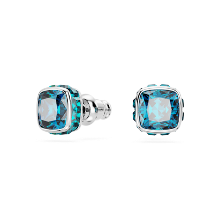 Resim Birthstone düğme Küpeler, Kare kesim, Aralık, Mavi, Rodyum kaplama