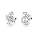 Resim Swarovski Iconic Swan düğme Küpeler, Kuğu, Beyaz, Rodyum kaplama