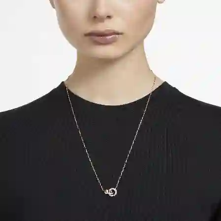 Resim Hollow Kolye, Kilitlenmiş döngü, Beyaz, Pembe altın rengi kaplama