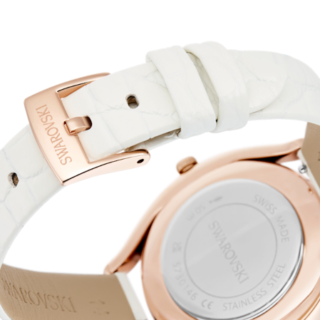 Resim Crystalline aura Saat, İsviçre Üretimi, Deri kayış, Beyaz, Pembe altın rengi yüzey