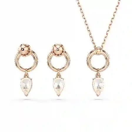 Resim Mesmera Set, Armut kesim, Yuvarlak kesim, Beyaz, Pembe altın rengi kaplama