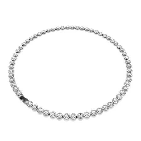 Resim Una Angelic Tennis kolye, Yuvarlak kesim, Uzun, Beyaz, Rutenyum kaplama