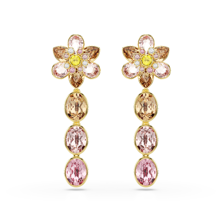 Resim Idyllia damla küpeler, Karışık kesimler, Çiçek, Çok renkli, Altın rengi kaplama