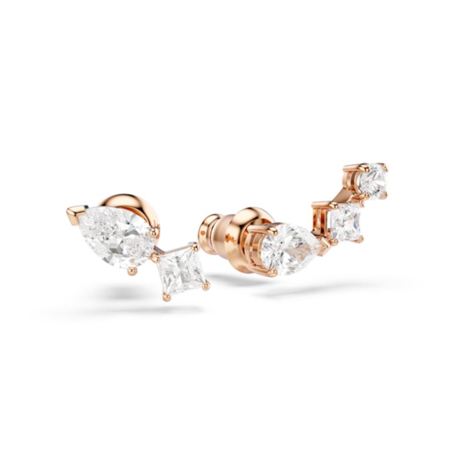 Resim Mesmera düğme Küpeler, Asimetrik tasarım, Beyaz, Pembe altın rengi kaplama