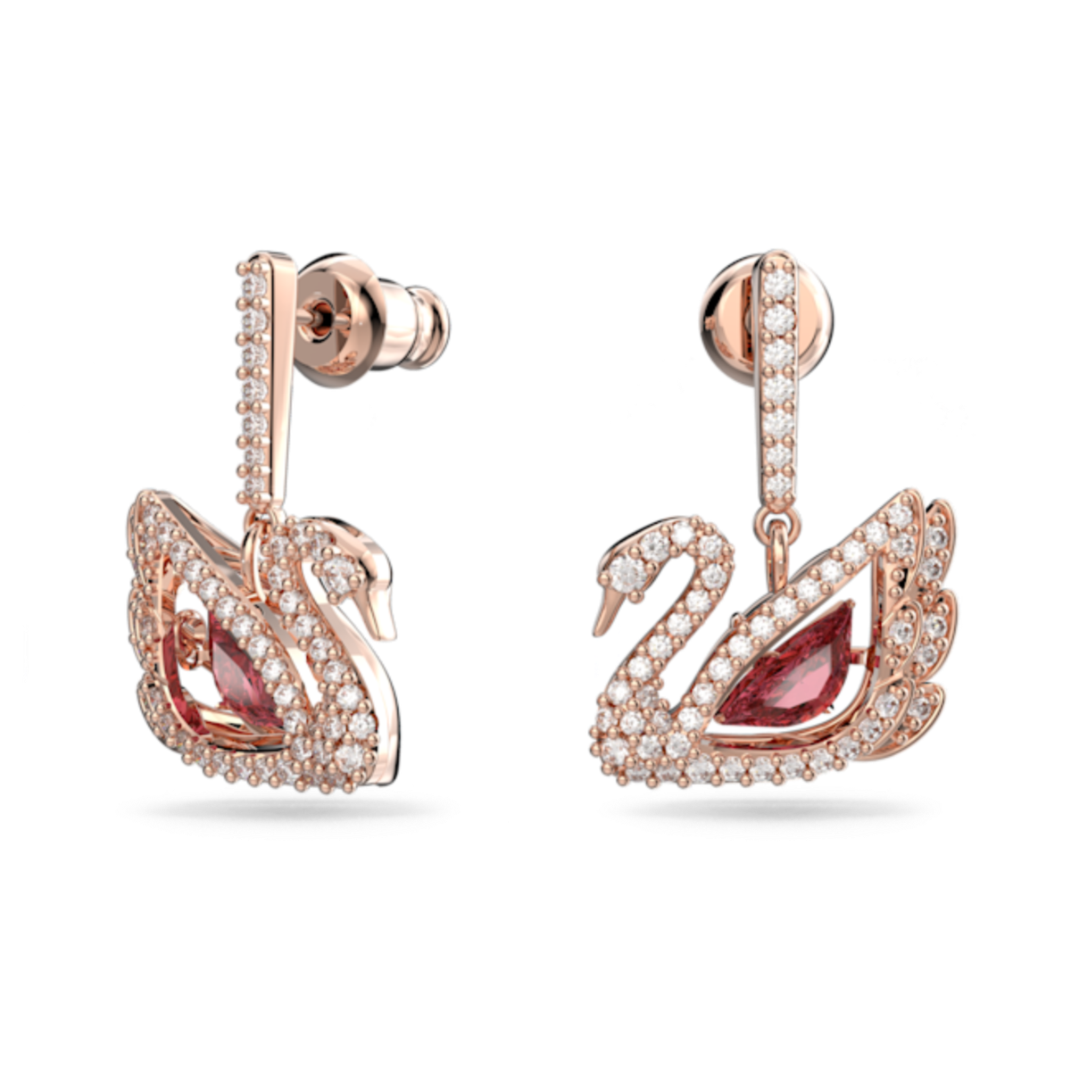 Resim Swan damla küpeler, Kuğu, Kırmızı, Pembe altın rengi kaplama