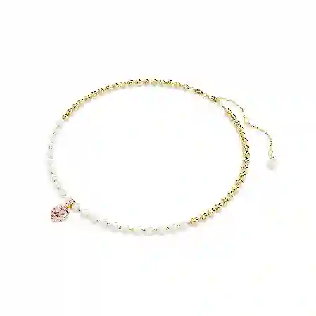 Resim Imber Kolye, Kristal inci, Kalp kesim, Kalp, Pembe, Altın rengi kaplama