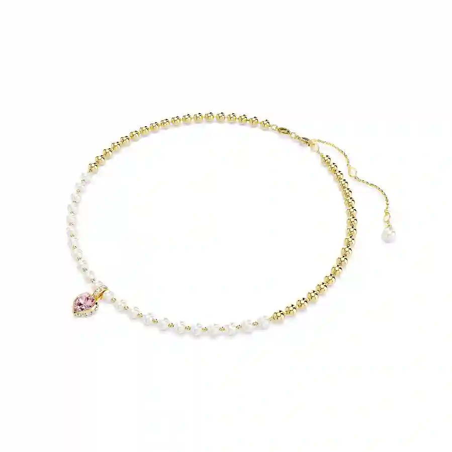 Resim Imber Kolye, Kristal inci, Kalp kesim, Kalp, Pembe, Altın rengi kaplama