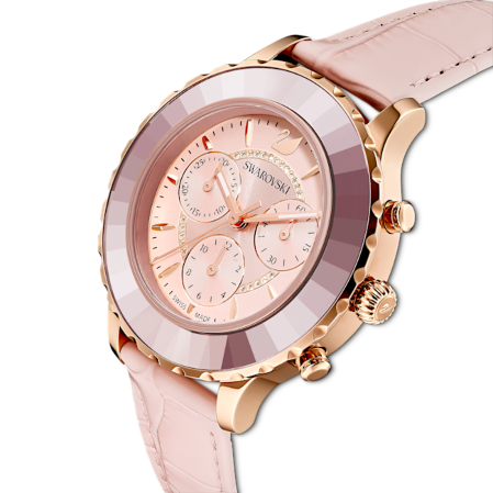 Resim Octea lux chrono Saat, İsviçre Üretimi, Deri kayış, Pembe, Pembe altın rengi yüzey