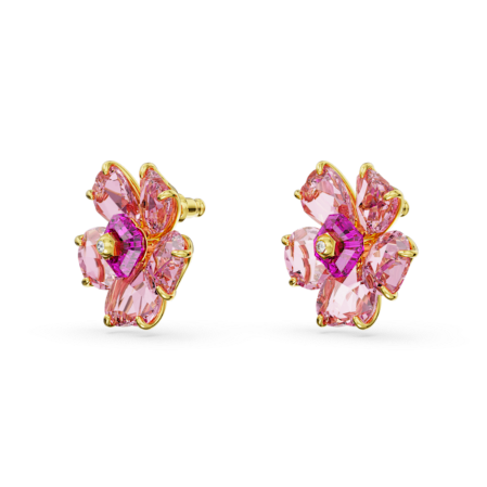 Resim Idyllia düğme Küpeler, Çiçek, Pembe, Altın rengi kaplama