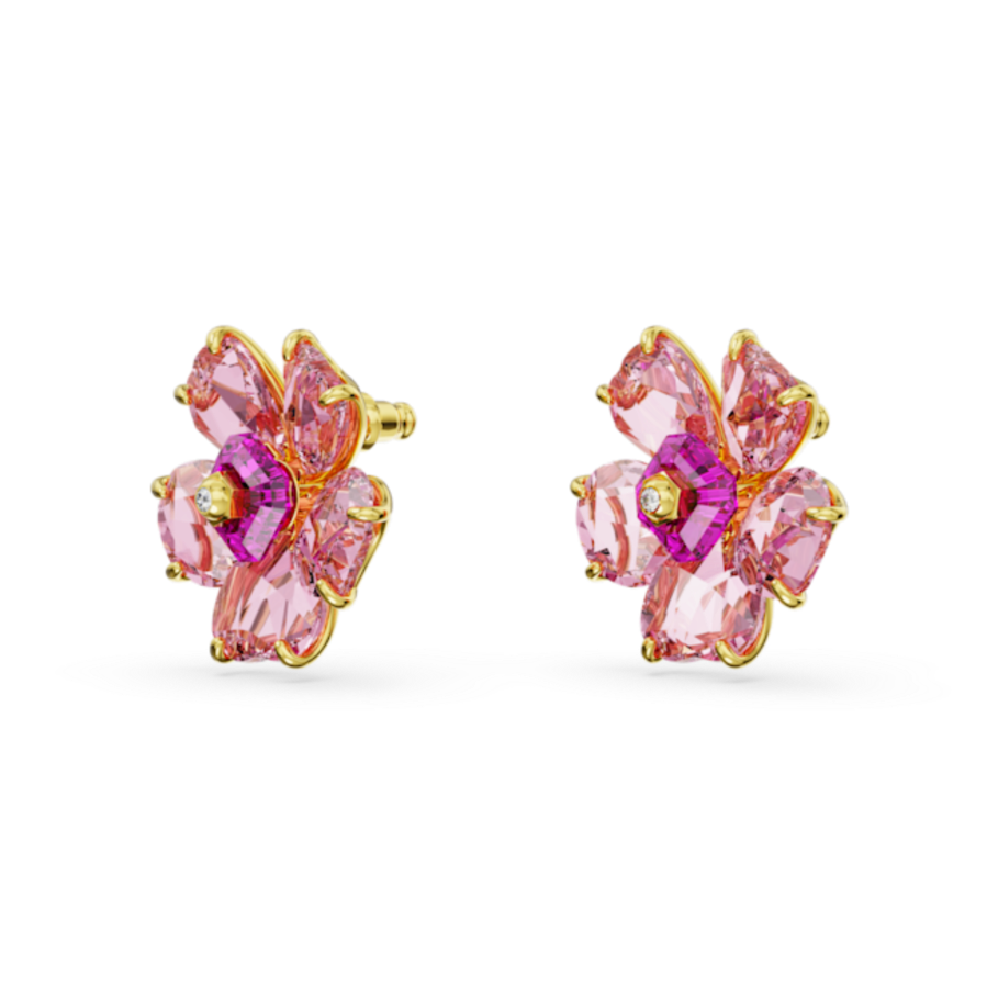 Resim Idyllia düğme Küpeler, Çiçek, Pembe, Altın rengi kaplama