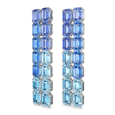 Resim Millenia Klipsli Küpeler, Sekizgen kesim, Renk geçişli, Uzun, Mavi, Rodyum kaplama