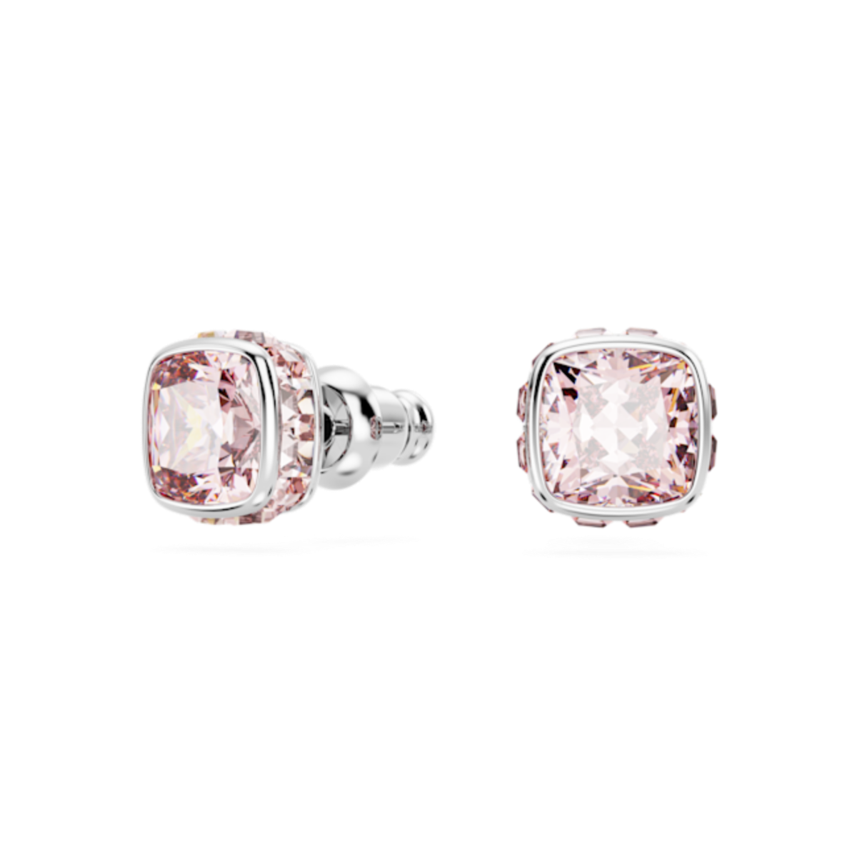Resim Birthstone düğme Küpeler, Kare kesim, Haziran, Pembe, Rodyum kaplama