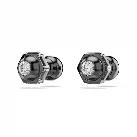 Resim Numina düğme Küpeler, Yuvarlak kesim, Beyaz, Rutenyum kaplama