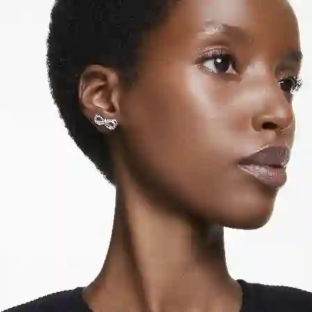 Resim Hyperbola düğme Küpeler, Infinity, Beyaz, Rodyum kaplama