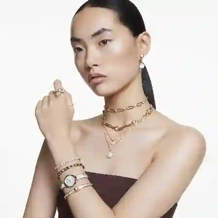 Resim Numina Bileklik, Karışık yuvarlak kesimler, Beyaz, Altın rengi kaplama