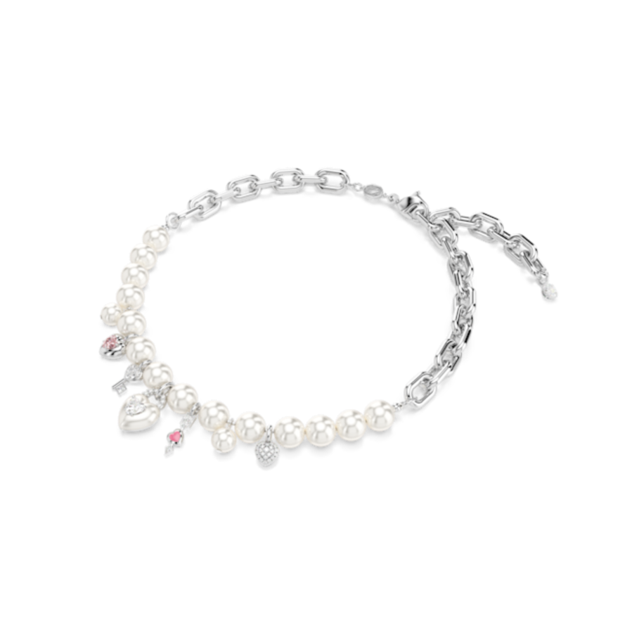 Resim Idyllia Kolye, Kristal inci, Karışık kesimler, Beyaz, Rodyum kaplama