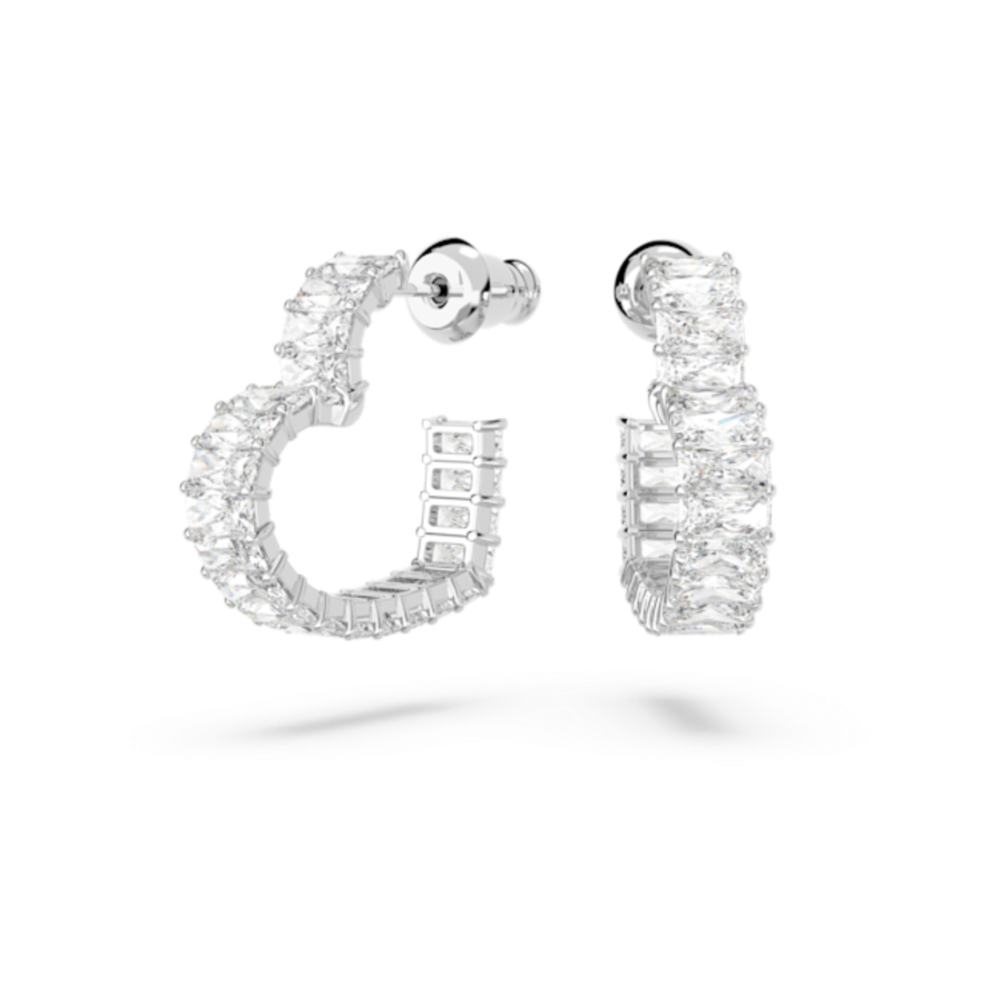 Resim Matrix halka küpeler, Baget kesim, Kalp, Küçük, Beyaz, Rodyum kaplama