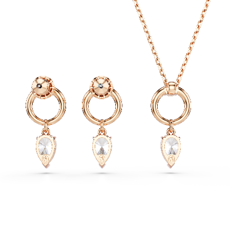 Resim Mesmera Set, Armut kesim, Yuvarlak kesim, Beyaz, Pembe altın rengi kaplama