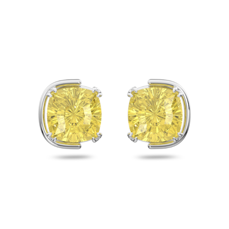 Resim Harmonia düğme Küpeler, Yastık kesim, Sarı, Rodyum kaplama