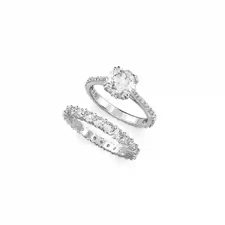 Resim Stilla Yüzük, Set (2), Yuvarlak kesim, Beyaz, Rodyum kaplama