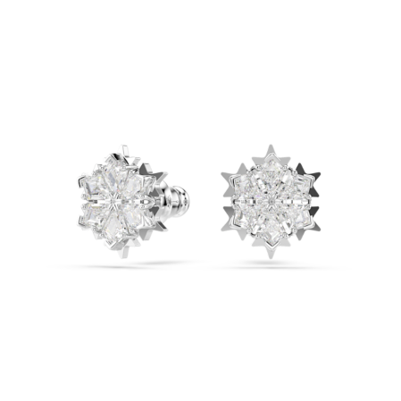 Resim Magic düğme Küpeler, Kar tanesi, Beyaz, Rodyum kaplama