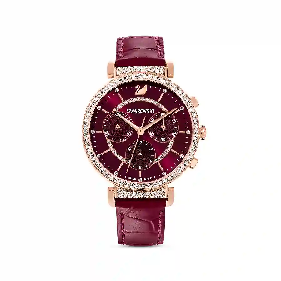 Resim Passage Chrono Saat, İsviçre Üretimi, Deri kayış, Kırmızı, Pembe altın rengi yüzey