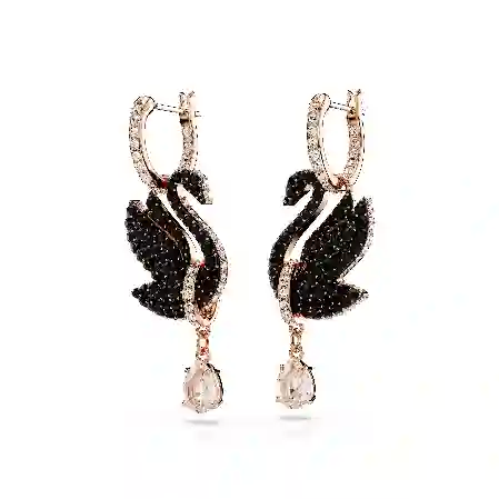 Resim Swan damla küpeler, Kuğu, Siyah, Pembe altın rengi kaplama