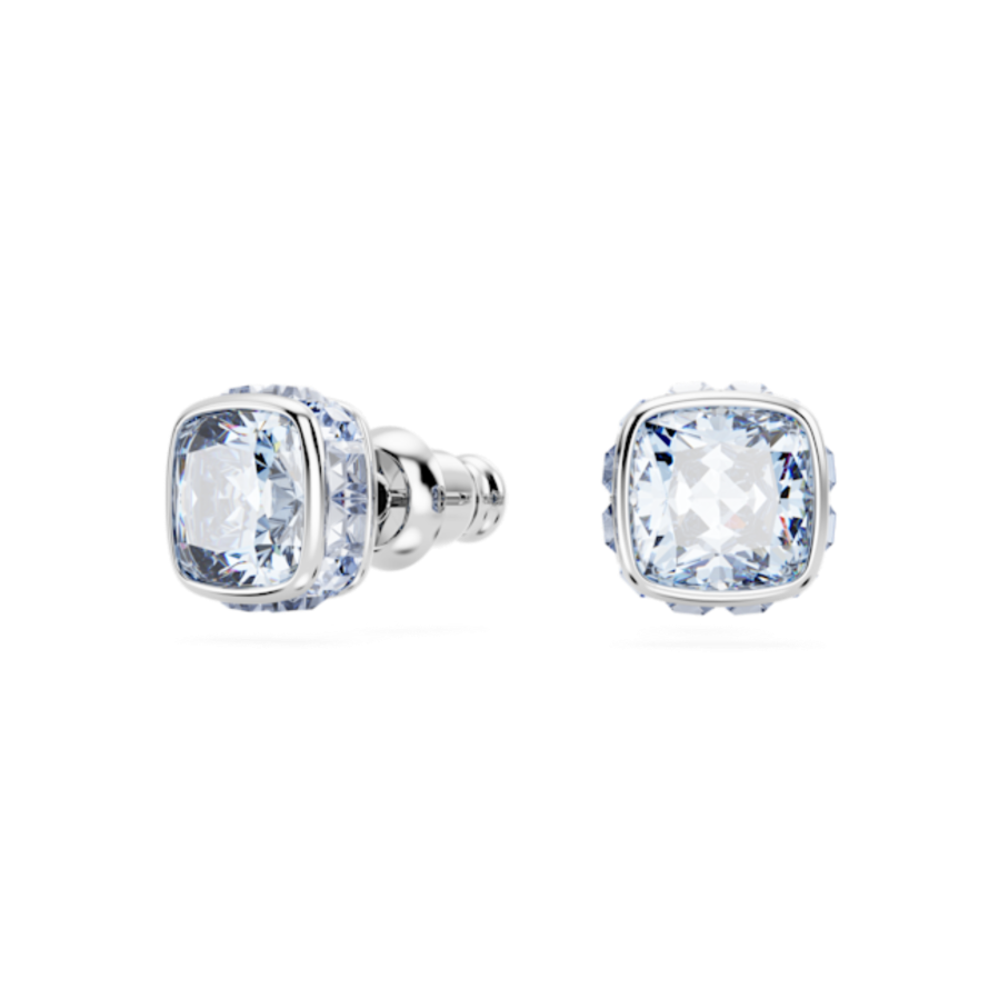 Resim Birthstone düğme Küpeler, Kare kesim, Mart, Mavi, Rodyum kaplama