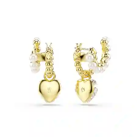 Resim Imber halka küpeler, Kristal inci, Kalp kesim, Kalp, Pembe, Altın rengi kaplama