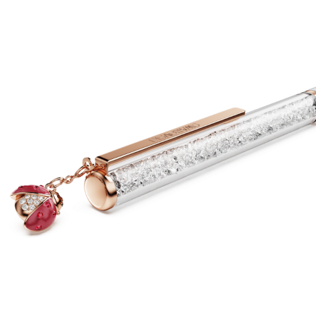 Resim Crystalline Tükenmez Kalem, Uğur böceği, Beyaz, Kırmızı lakeli, pembe altın rengi kaplama