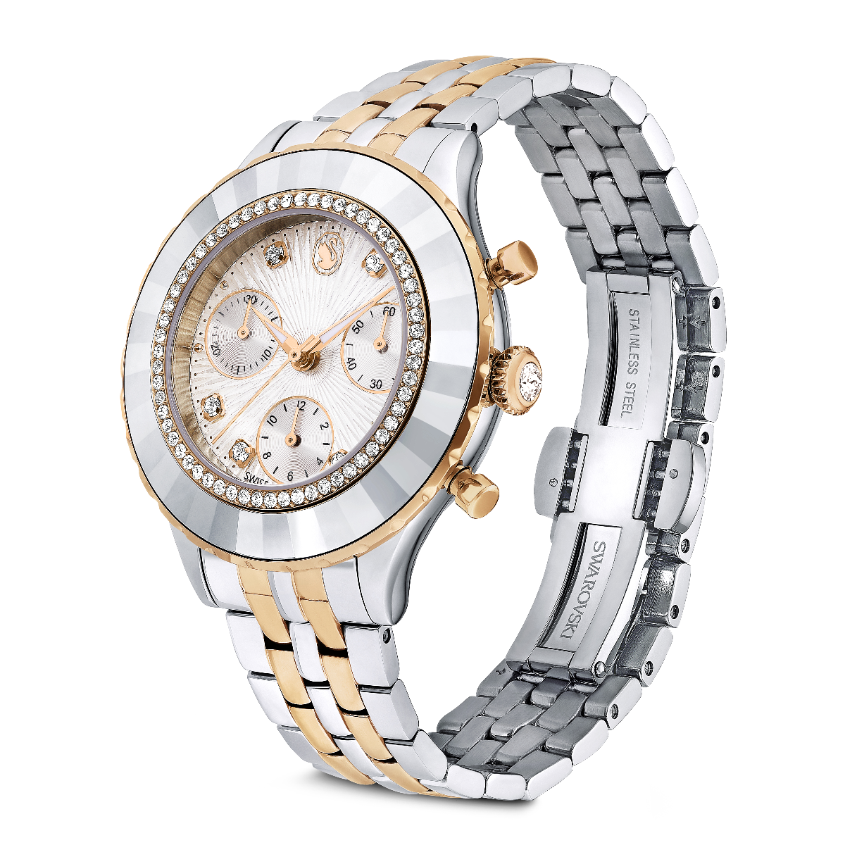 Resim Octea Chrono Saat, İsviçre Üretimi, Metal bileklik, Rose Altın tonu, Karışık metal yüzey