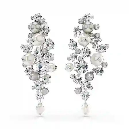 Resim Constella Küpeler, Kristal inci, Yuvarlak kesim, Beyaz, Rodyum kaplama