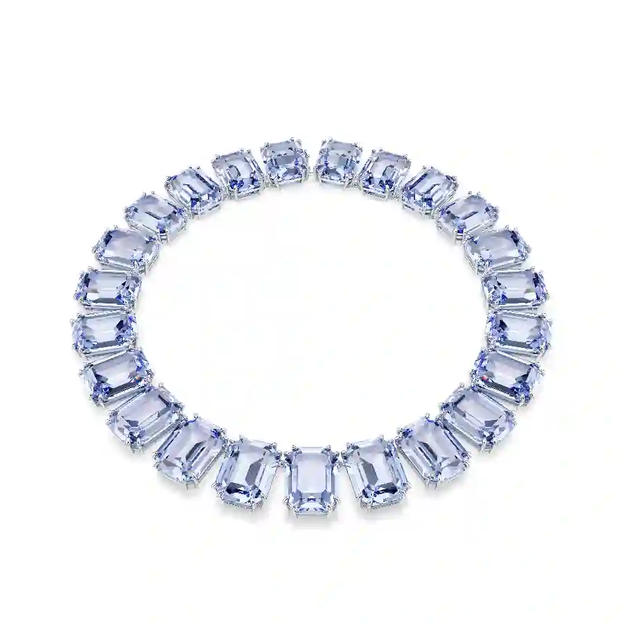 Resim Millenia Tennis kolye, Büyük kristaller, Sekizgen kesim, Mavi, Rodyum kaplama