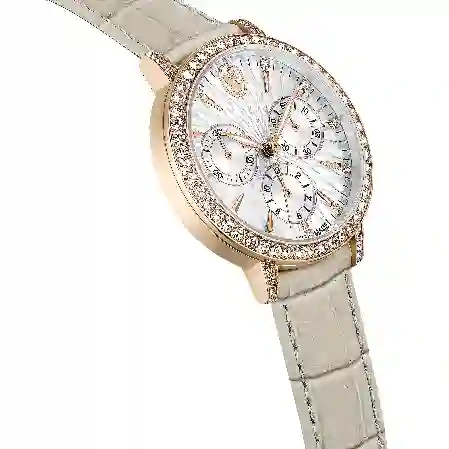 Resim Matrix Tennis Chrono Saat, İsviçre Üretimi, Deri kayış, Bej, Pembe altın rengi yüzey