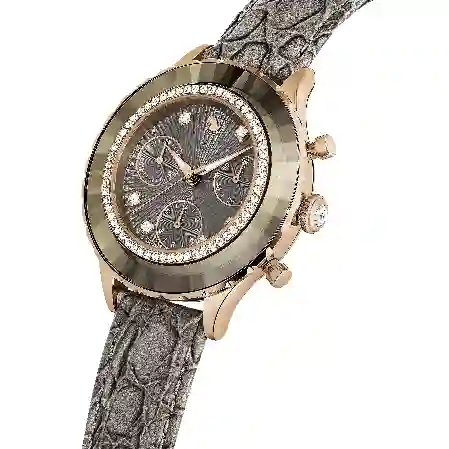 Resim Octea Chrono Saat, İsviçre Üretimi, Deri kayış, Gri, Pembe altın rengi yüzey