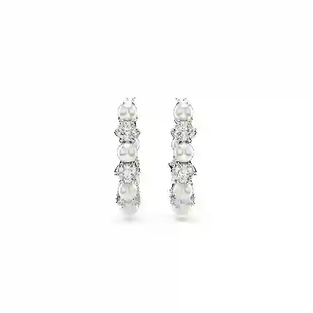 Resim Matrix halka küpeler, Kristal inci, Yuvarlak kesim, Beyaz, Rodyum kaplama