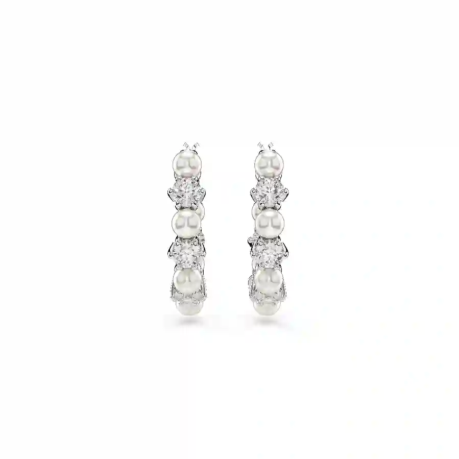 Resim Matrix halka küpeler, Kristal inci, Yuvarlak kesim, Beyaz, Rodyum kaplama