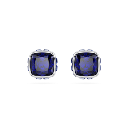 Resim Birthstone düğme Küpeler, Kare kesim, Eylül, Mavi, Rodyum kaplama