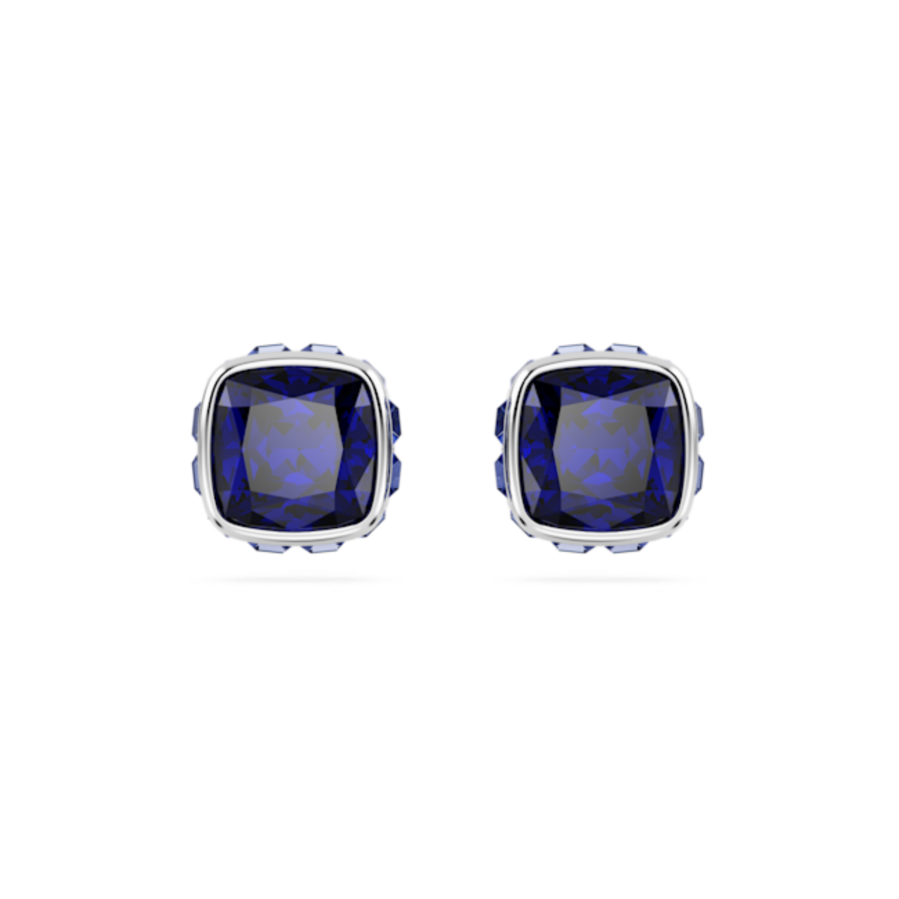 Resim Birthstone düğme Küpeler, Kare kesim, Eylül, Mavi, Rodyum kaplama