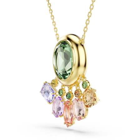 Resim Gema Kolye, Karışık kesimler, Sallantılı kristaller, Çok renkli, Altın rengi kaplama