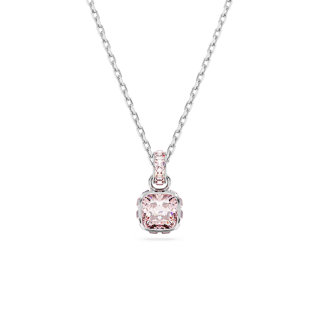 Resim Birthstone Kolye, Kare kesim, Haziran, Pembe, Rodyum kaplama