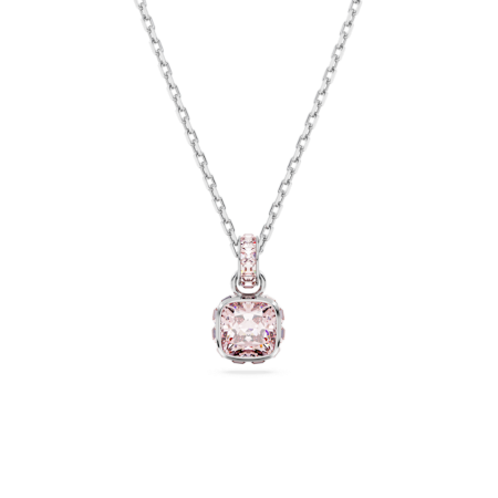 Resim Birthstone Kolye, Kare kesim, Haziran, Pembe, Rodyum kaplama
