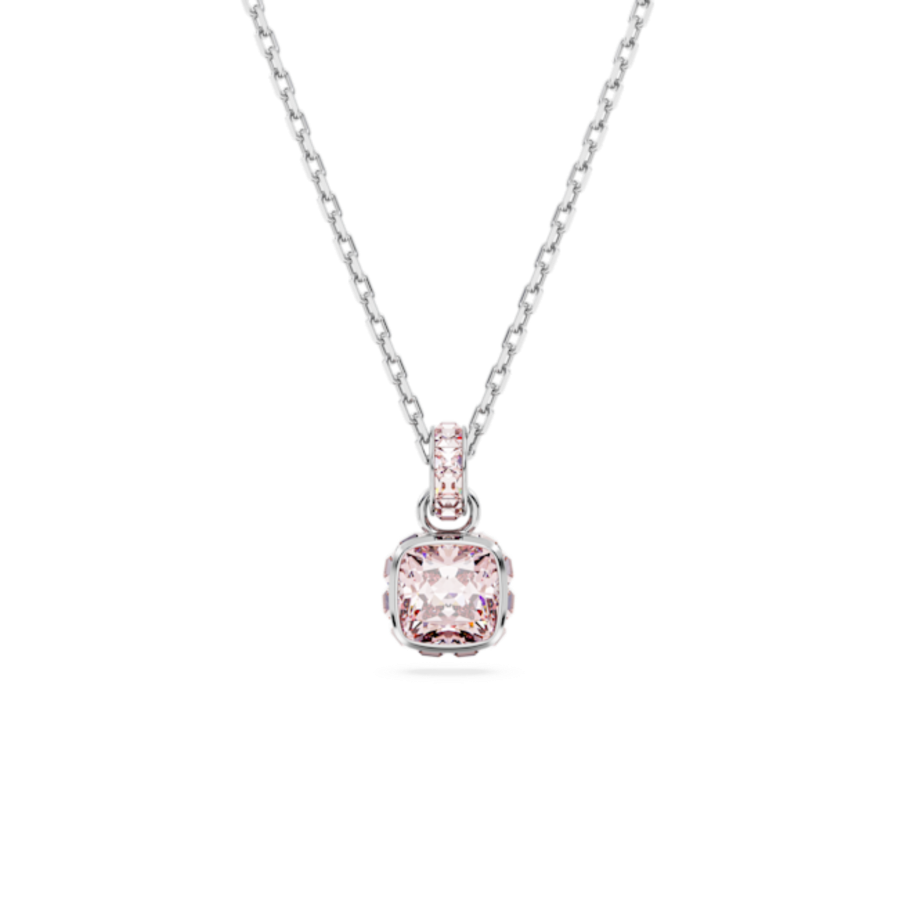 Resim Birthstone Kolye, Kare kesim, Haziran, Pembe, Rodyum kaplama