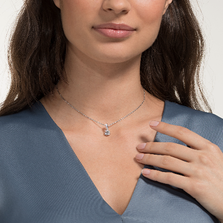 Resim Solitaire Kolye, Yuvarlak kesim, Beyaz, Rodyum kaplama